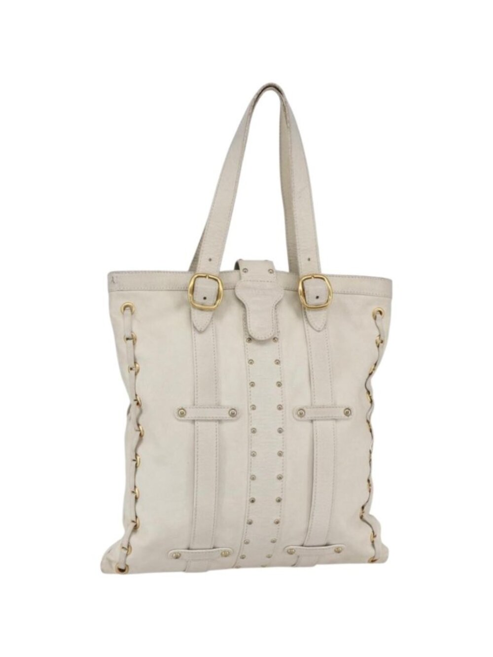 VALENTINO Tote Bag Leather White Gold